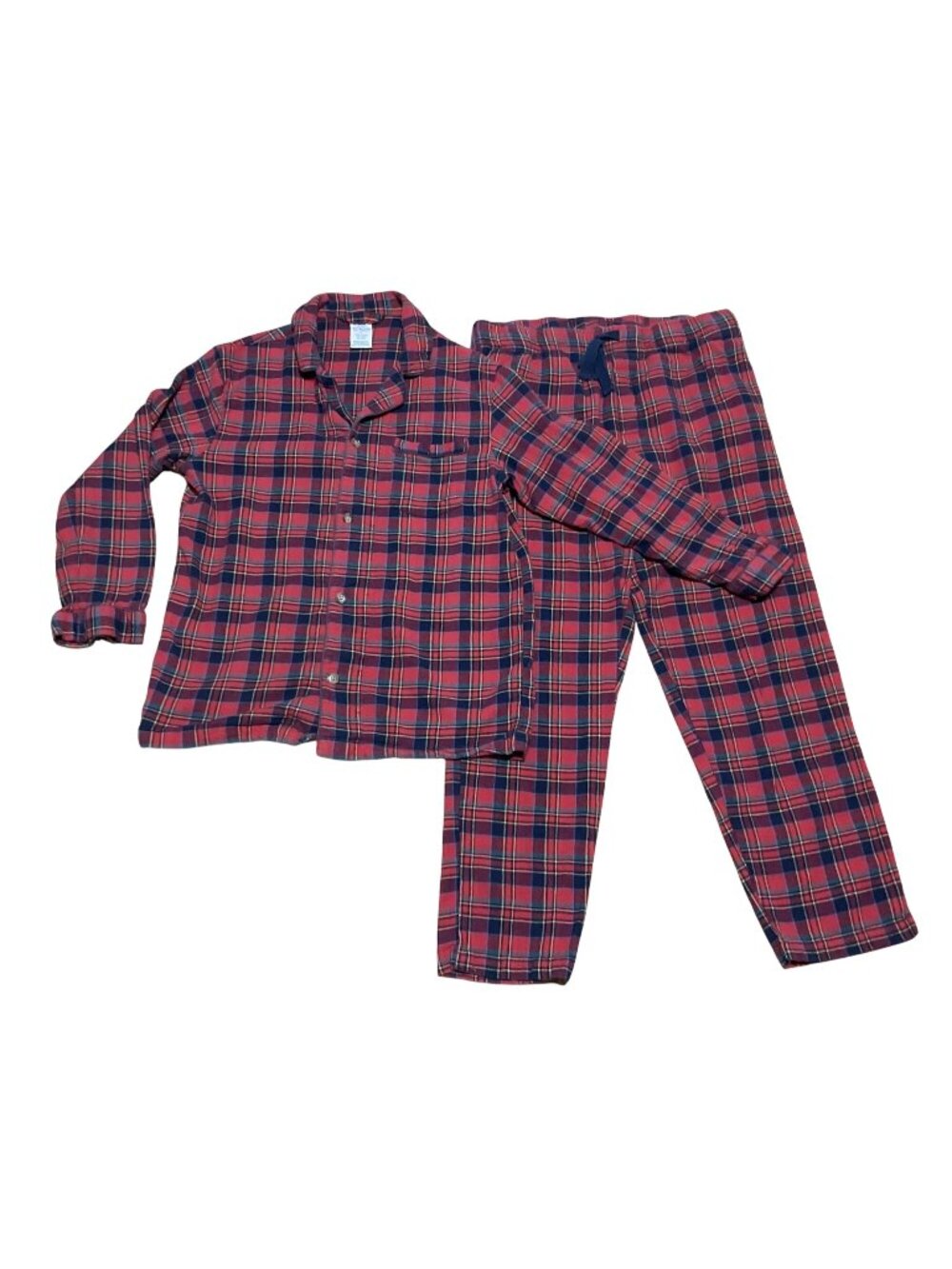 Vtg Fruit Of The Loom Flannel Pajamas Sz L Red Buffalo Plaid Cotton Long Sleeve